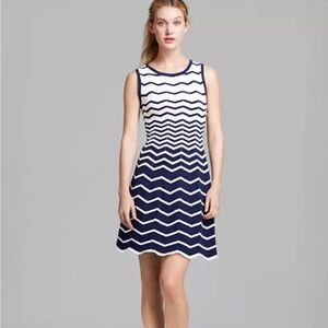 Trina Turk Martinique Dress in Navy & Whitewash Chevron NWOT